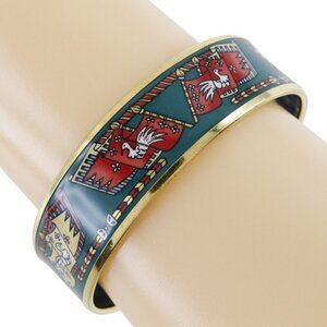 HERMES EmailGM Bangle Flag & Bird cloisonne Green Plated Gold 35g Women